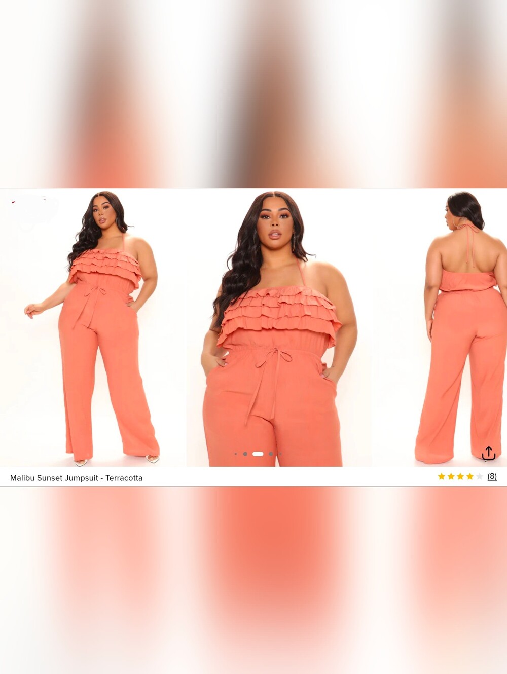Fashion Nova Terracotta Ruffle Halter Jumpsuit